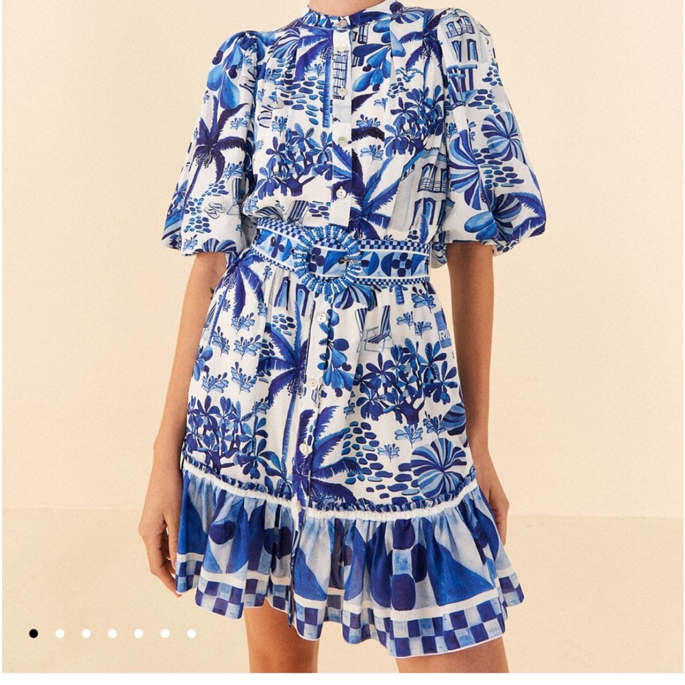 Farm Rio NWT XL BLUE DRESS W BELT